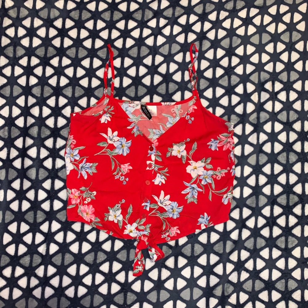 red floral top